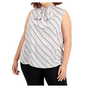 BAR III Women's Striped Tie-Neck Top